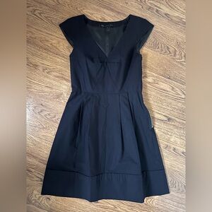Marc Jacobs Black Dress V Neck A Line Cap Sleeves Designer 100% Cotton